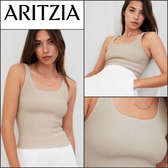 Aritzia Tops - NEW Babaton Aritzia sculpt knit tank top - matte pearl / tan color